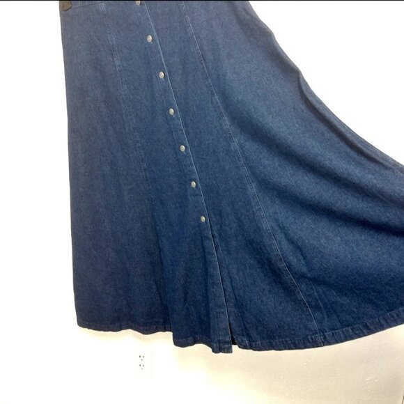VTG 80s Blue Denim A- Line Maxi Skirt L  Button Up USA Western, Country, Cowgirl - Picture 3 of 10